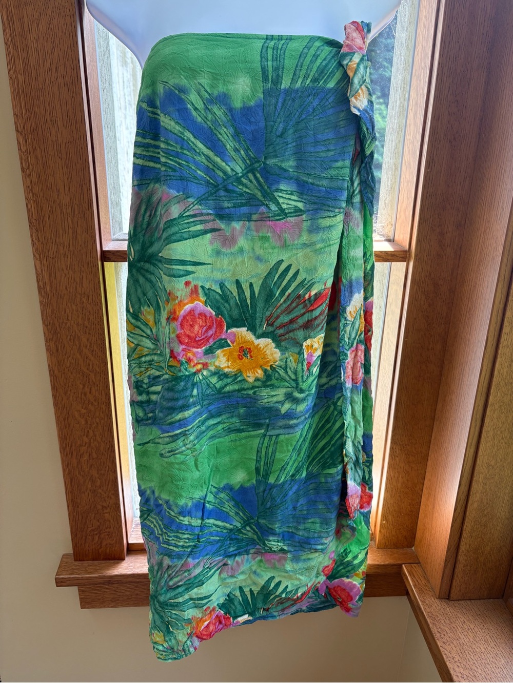 Vintage Jams World Sarong Wrap Skirt 💚💙 Dress Tropics Pattern Tie Hip Buttons XL